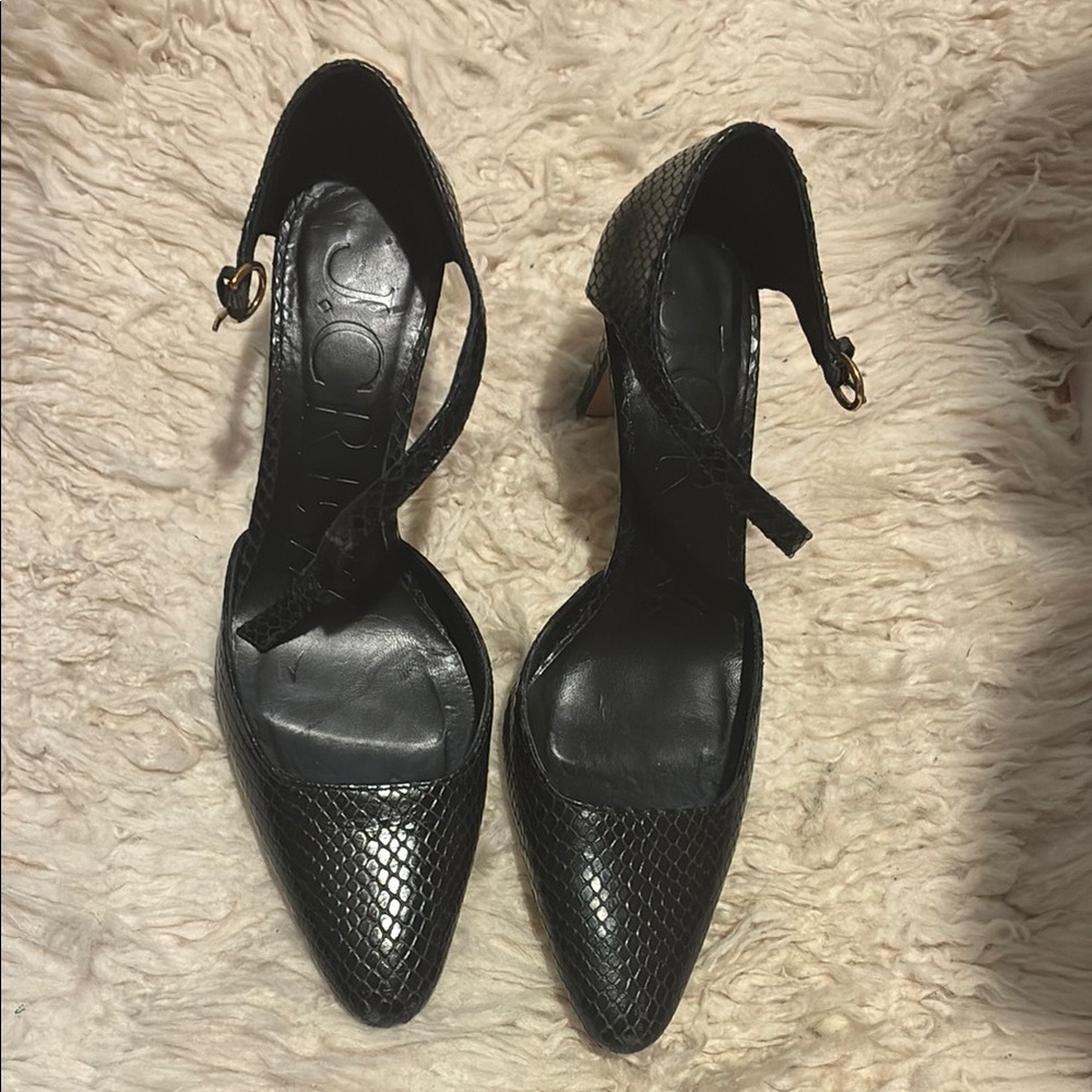 J. Crew Black Snake Skin Heels
